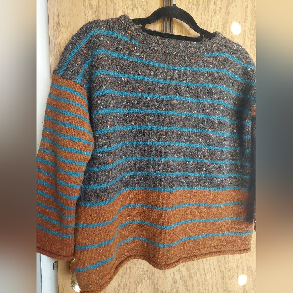 VTG Handmade space dyed confetti striped sweater boat neck